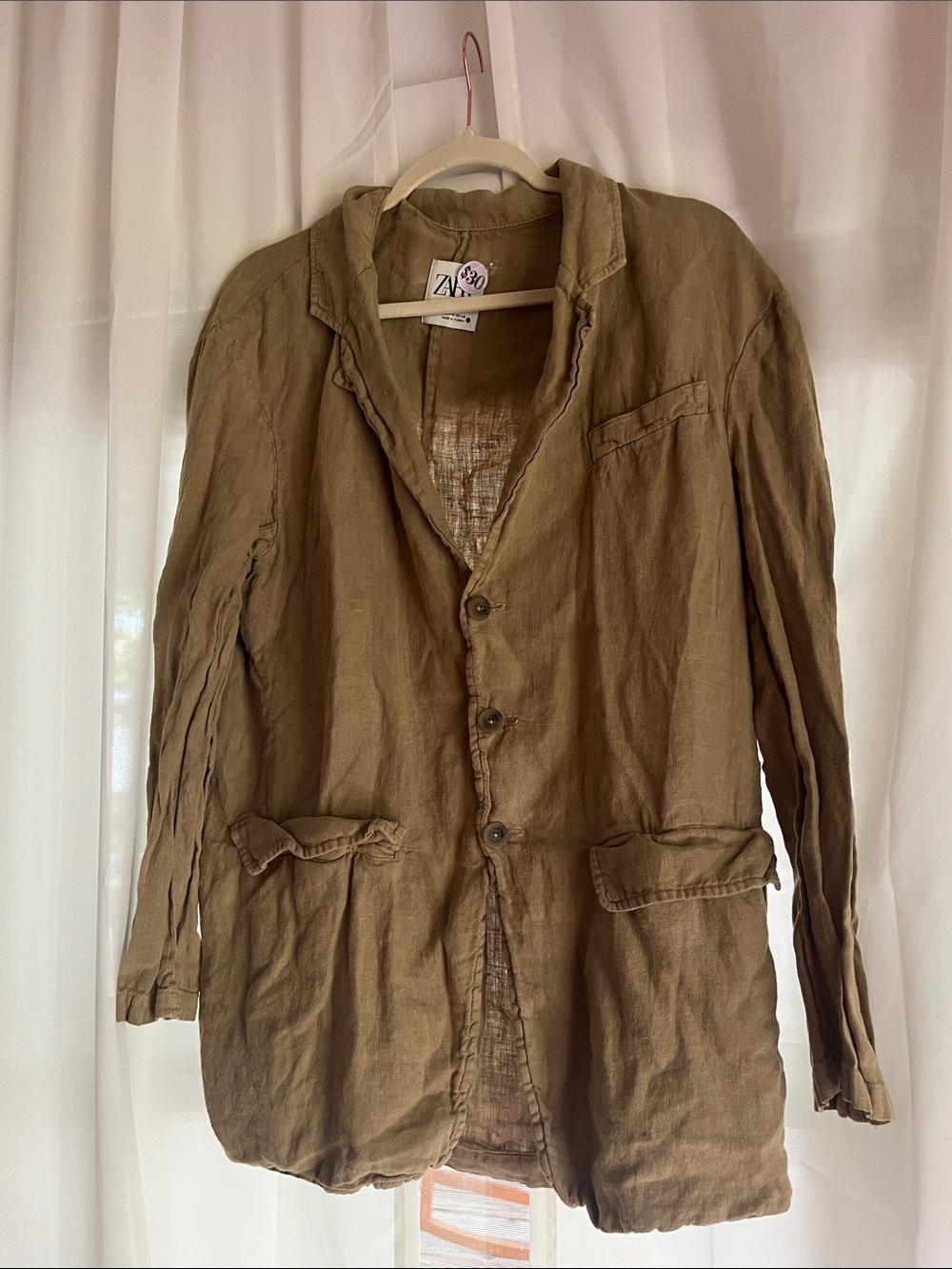 Zara Men's Lightweight Linen Jacket in Olive